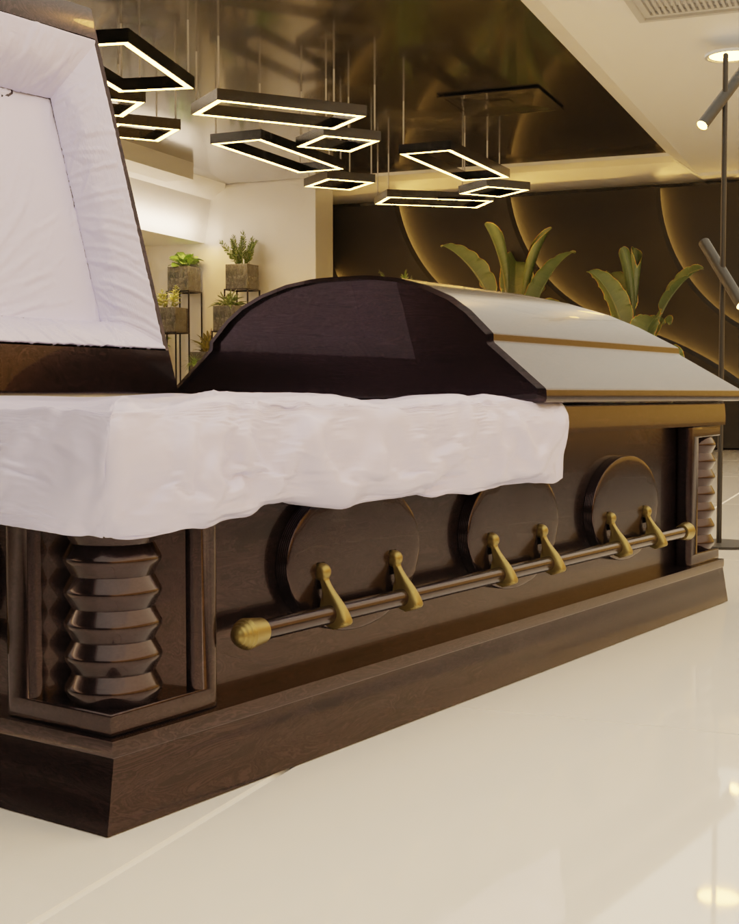 Dark brown with gold details Modern Minimal Casket